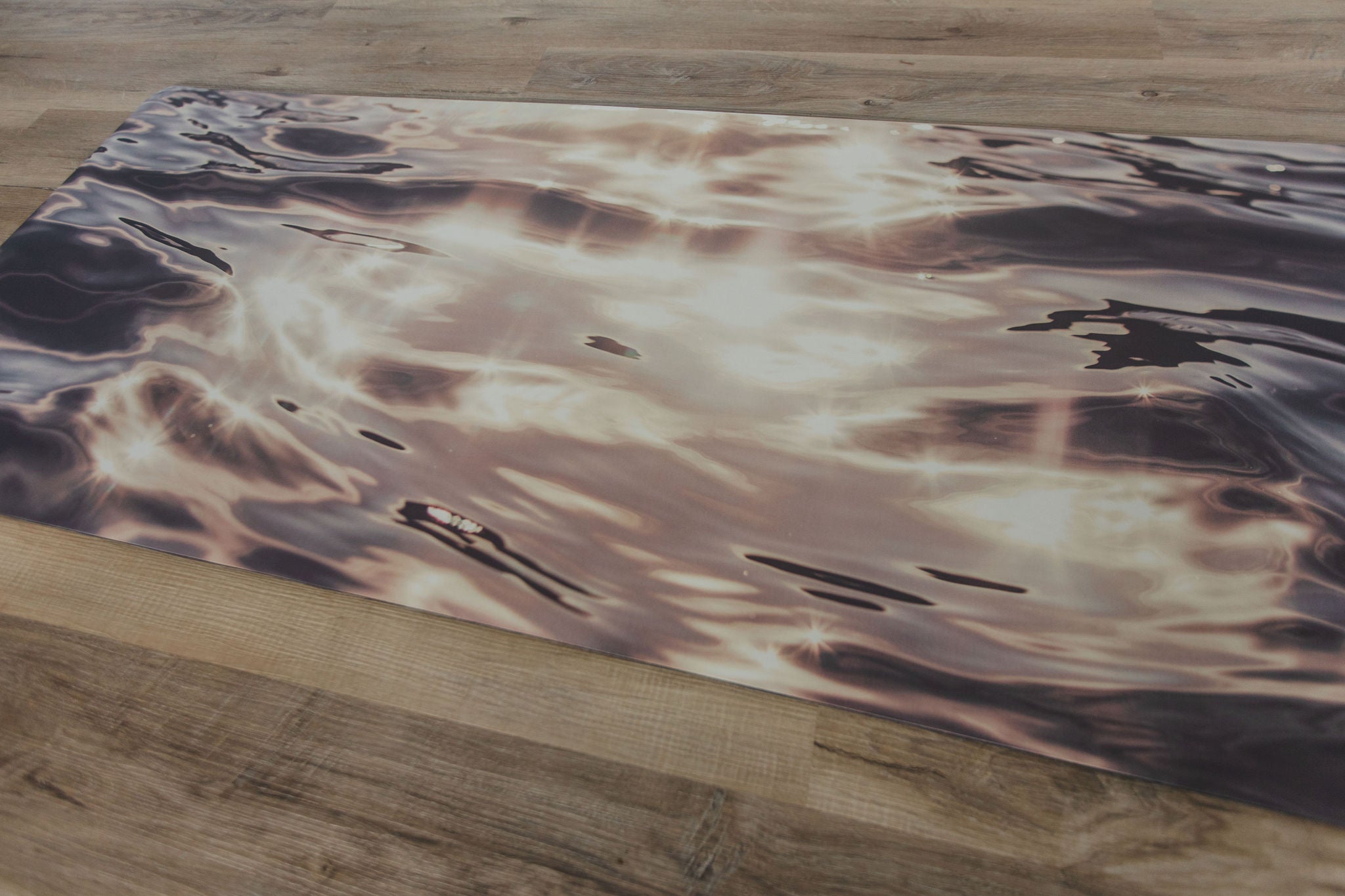Rug with abstract design on a wooden floor