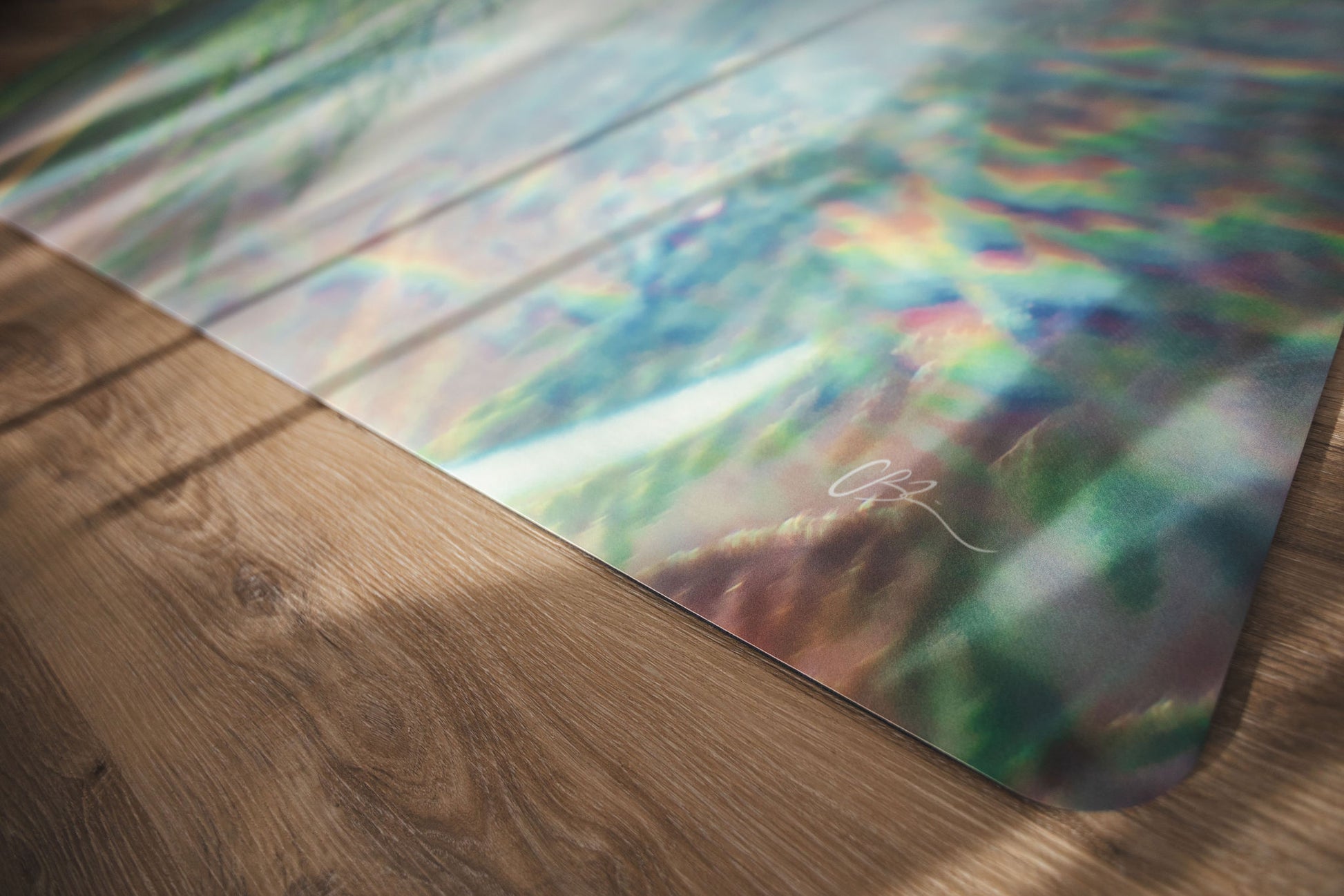 Colorful abstract pattern on a wooden surface