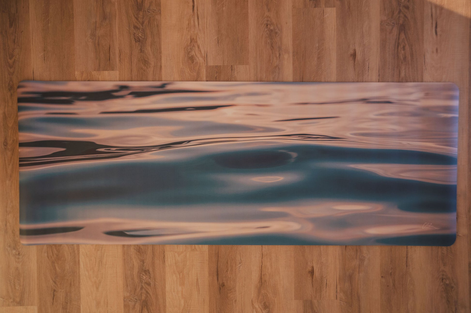 Abstract painting on a wooden panel yoga mat